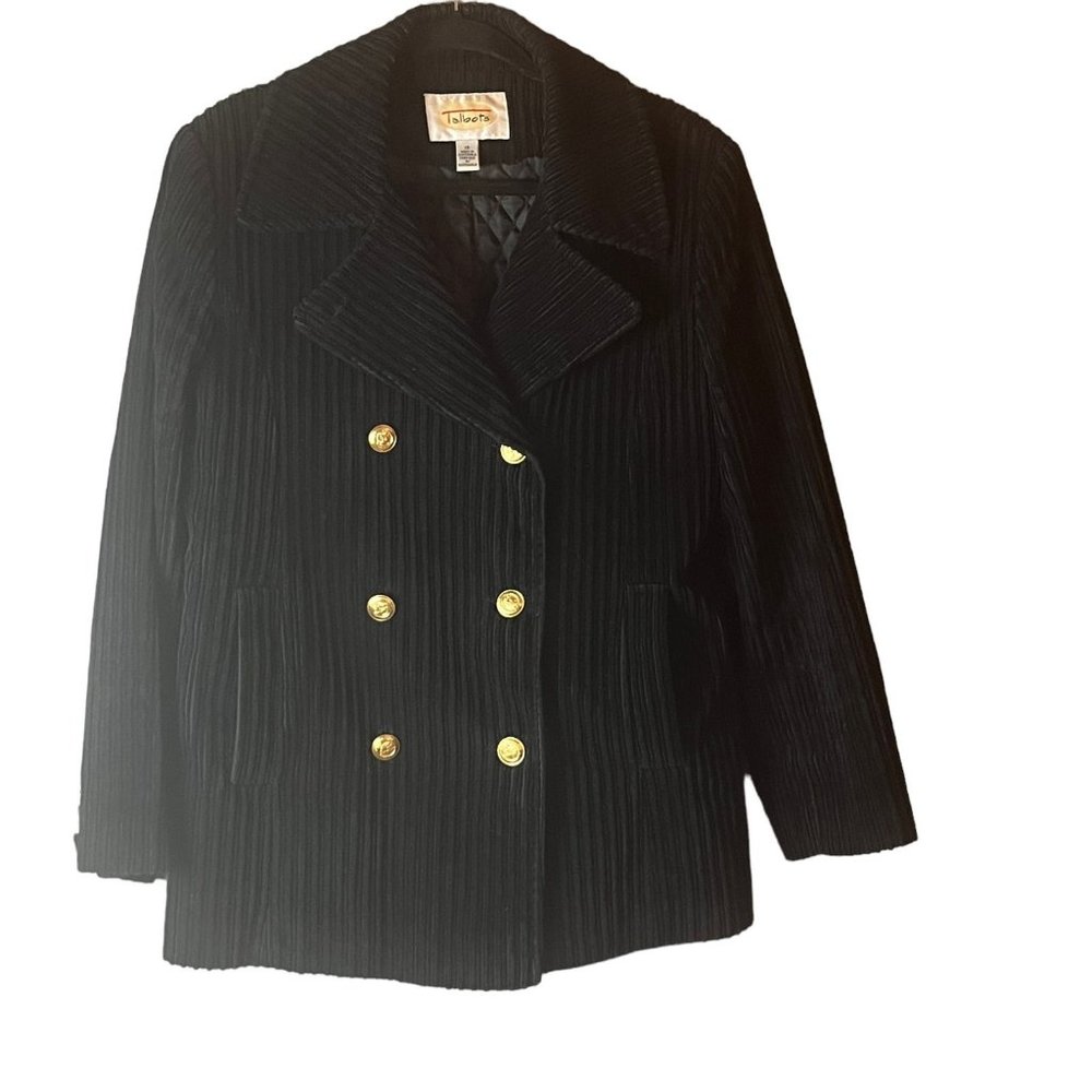 Talbots Women's Corduroy Double Breasted Quilted Lined Peacoat Jacket Black 10